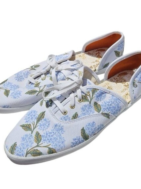 Keds Shoes - Keds Rifle Paper Floral Canvas Lace-Up Sneakers - Light Blue Hydrangea